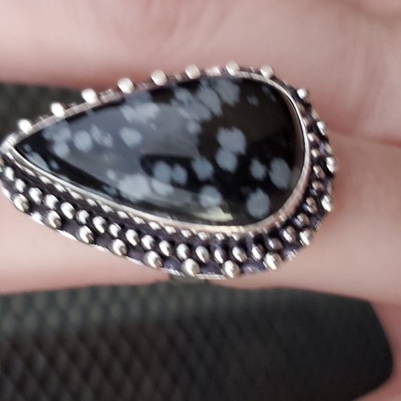 New Snowflake Obsidian 925 Silver Ring. - Picture 3 of 7